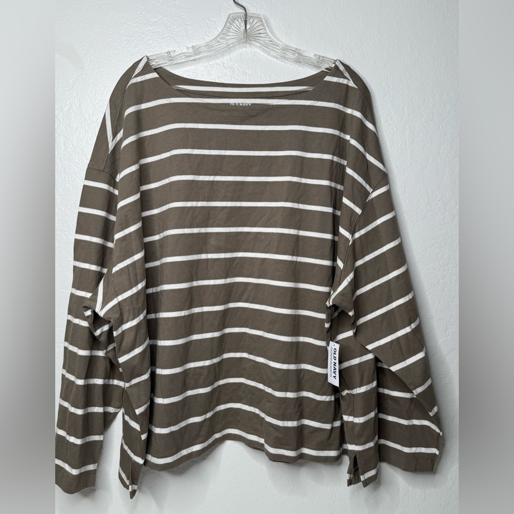 Old Navy Gap Long Sleeve Mariner Shirt Women’s Size 3X Brown Cream Striped New‎